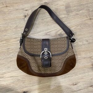 Coach Brown and Tan Signature Shoulder Bag